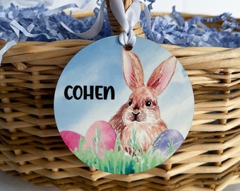 Personalized Easter Bunny Basket Tag - Rabbit Ornament - Ornament with Name - Basket Name Tag - Custom Name Ornament - Gift Under 15