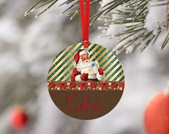 Personalized Santa Claus Christmas Ornament - Holiday Gift - Ornament with Name - Retro Design - Custom Name Ornament - Gift Under 15