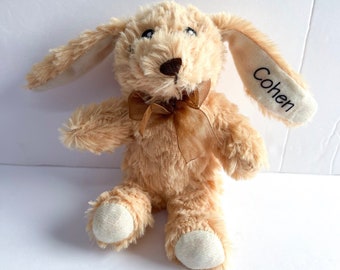 Personalized Tan Plush Bunny - Rabbit with Name - Baby Gift - Bunny Name - Baby Shower Gift - Gift Under 15 - Small Bunny - Brown Bunny