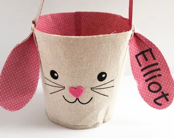Personalized Easter Basket - Bunny Basket - Easter Gift - Bunny Name - Soft Easter Basket - Pink Rabbit Basket with Ears