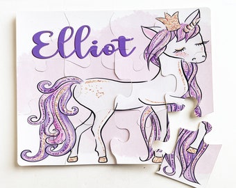 Personalized Unicorn Puzzle - Princess Puzzle - Kids Birthday Gift - Gift Under 20 - Children's Puzzle with Name - Purple Horse Puzzle