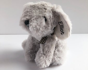 Personalized Gray Bunny - Rabbit with Name - Baby Gift - Bunny Name - Kids Gift - Baby Shower Gift - Gift Under 10 - Small Rabbit