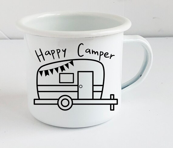 happy camper enamel mug