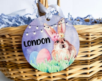 Personalized Easter Bunny Basket Tag - Rabbit Ornament - Ornament with Name - Basket Name Tag - Custom Name Ornament - Gift Under 15