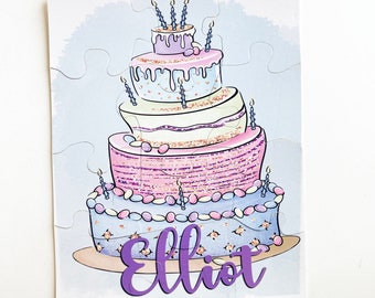 Personalized Birthday Cake Puzzle - Party Puzzle - Kids Birthday Gift - Gift Under 20 - Children's Puzzle with Name - Purple Cake Puzzle