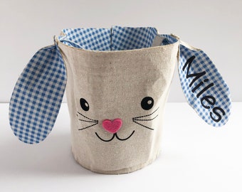 Personalized Easter Basket - Bunny Basket - Easter Gift - Bunny Name - Soft Easter Basket - Blue Rabbit Basket with Ears