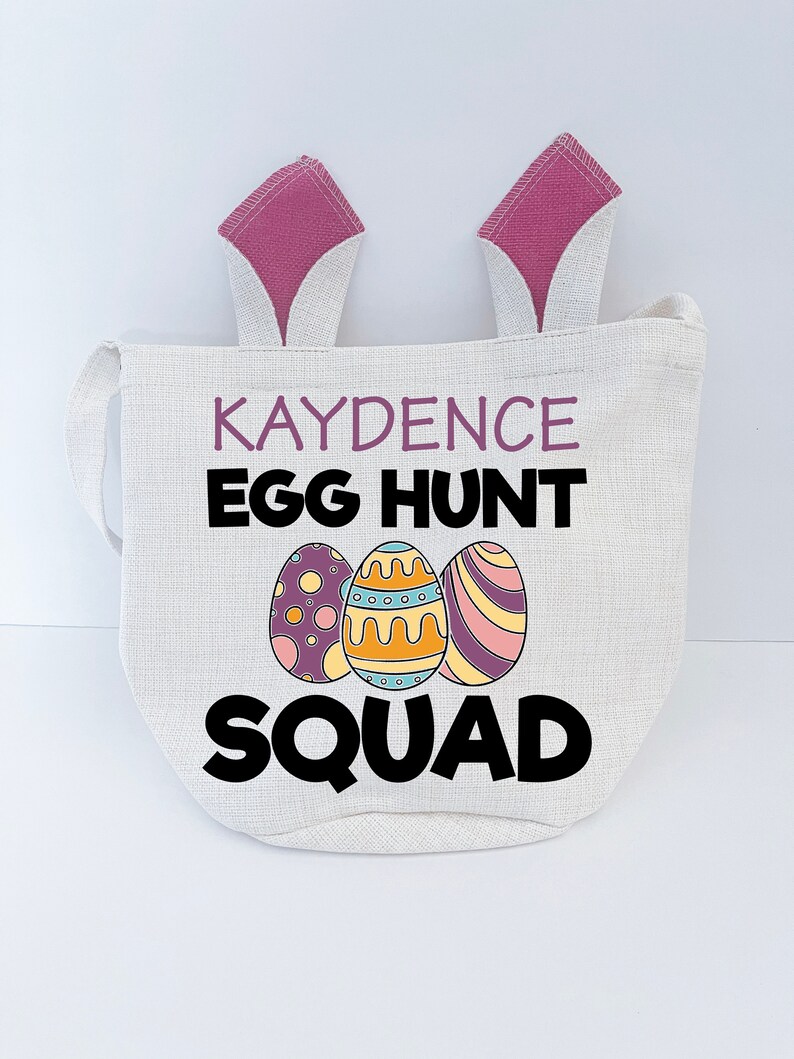 Personalized Easter Basket Bunny Basket Easter Gift Bunny Name Soft Easter Basket Rabbit Basket with Pink Ears Choice of Design Egg Hunt Squad