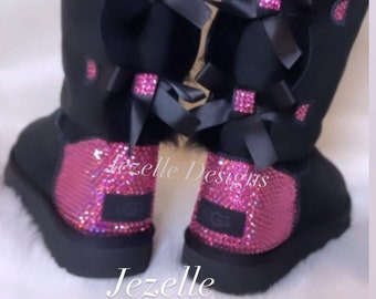 Uggs Customized with Crystals, Personalized Bailey Bow Uggs Rhinestone Jeweled Embellished Ugg Australia Women's Ugg Sparkle Boots