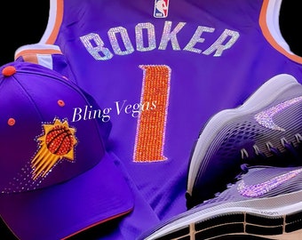 Custom Bling SUNS Jersey, Embellished Rhinestone Bedazzled Phoenix Suns Basketball Jersey, NBA Playoffs Shirts, Devin Booker Jersey #1