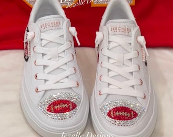 Custom KC Chiefs Bling Skechers, Women's NFL Sneakers | Swarovski Crystal Hand Jeweled