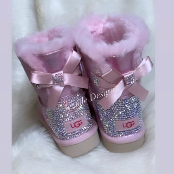 Mini One Bow Bailey Bow Bling Uggs, Personalized Uggs Custom Hand Jeweled w/ 1,300 Crystals, Authentic Rhinestoned Ugg Boots Blinged Out