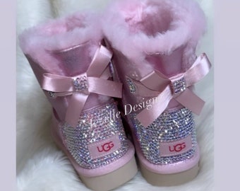 Mini One Bow Bailey Bow Bling Uggs, Personalized Uggs Custom Hand Jeweled w/ 1,300 Crystals, Authentic Rhinestoned Ugg Boots Blinged Out