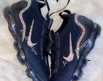 Bling Air VaporMax 2021 Flyknit-  Custom Black Air Max Running Shoes, Jeweled Rhinestone Air Max, Crystal Glitter Kicks, Bling Trainers