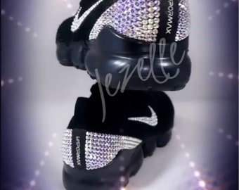 Rhinestoned Air VaporMax Flyknit 3 in Black, Custom Bedazzled Trainers, Hand Jeweled, Bling Sneakers, Blinged Out Air Max