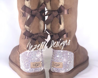 BLING 3 BOWS Tall Bailey Bow Ugg Boots Custom Hand Jeweled w/ over 1300 Ultra  Premium Crystals, Authentic Women's Bling Uggs