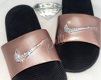 Custom Jeweled Slides - Blinged Out Sandals Customized with Crystals Bedazzled Sandals