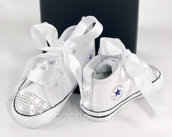 Swarovski Crystal Baby Converse, Newborn Crib Shoes, Baby Shower Gift | Hand Jeweled