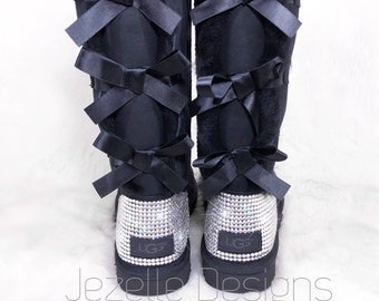 Bedazzled UGGS Tall Bailey BOW Ugg Boots Custom Jeweled Swarovski Crystals, Authentic Women Bedazzled Uggs with Bows Customized Personalized