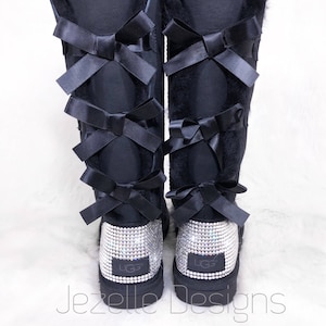 Bedazzled UGGS Tall Bailey BOW Ugg Boots Custom Jeweled Swarovski Crystals, Authentic Women Bedazzled Uggs with Bows Customized Personalized
