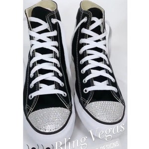 Custom Bedazzled Hi Top Black Converse All Stars, Rhinestoned Wedding Bridal Bride Groomsman Chuck Taylors, Bling Embellished with Crystals