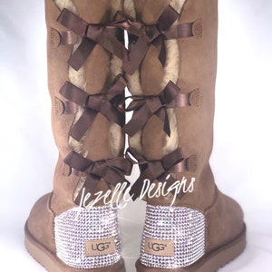 Bling UGGS 3 BOWS Tall Bailey BOW Ugg Boots Custom Hand Jeweled w/ over 1300 Crystals, Authentic Women's Bedazzled Uggs image 5