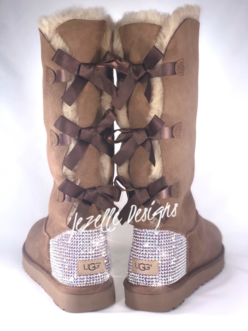 Bling UGGS 3 BOWS Tall Bailey BOW Ugg Boots Custom Hand Jeweled w/ over 1300 Crystals, Authentic Women's Bedazzled Uggs image 5