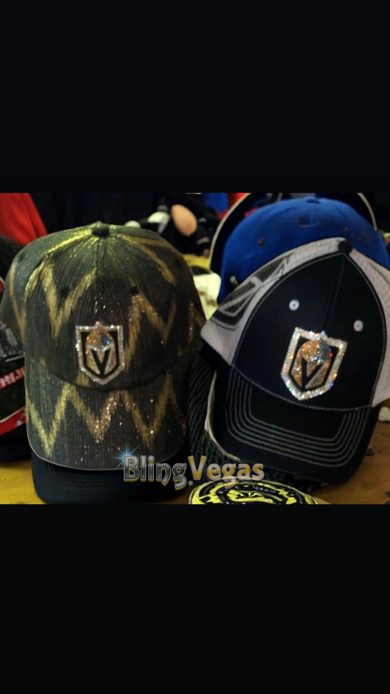 ?Custom VGK Blinged Out Hat Custom Bling Vegas Golden Knights Hat Snapback, Embellished  main image 4