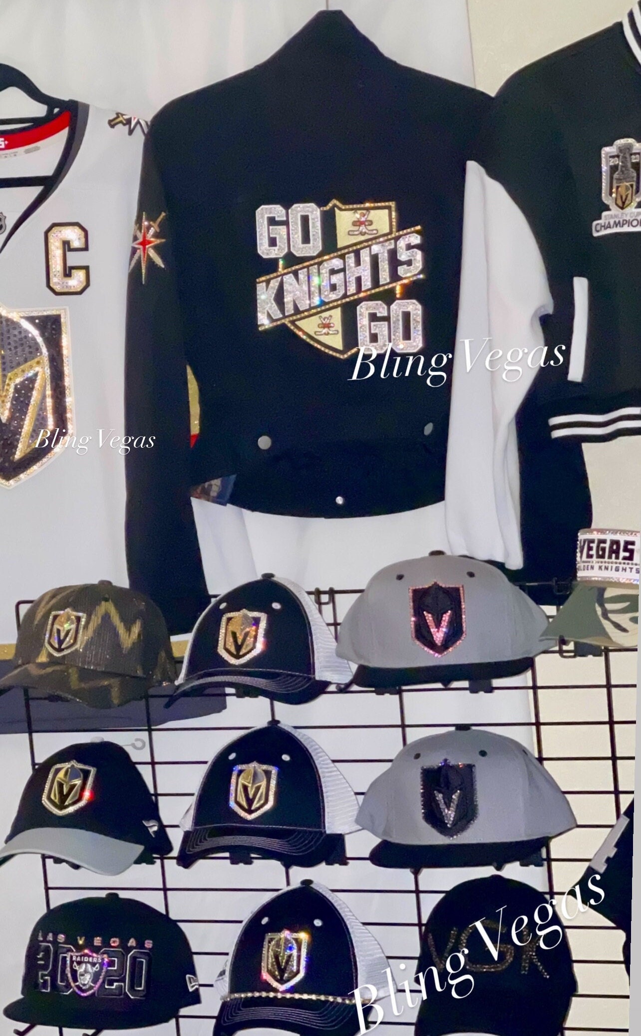 VGK Custom Swarovski Crystal SnapBack Hats Custom Bling Vegas Golden Knights Hat Snapback, Embellished  main image 3