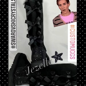 Bling UGGS 3 BOWS Tall Bailey BOW Ugg Boots Custom Hand Jeweled w/ over 1300 Crystals, Authentic Women's Bedazzled Uggs image 6
