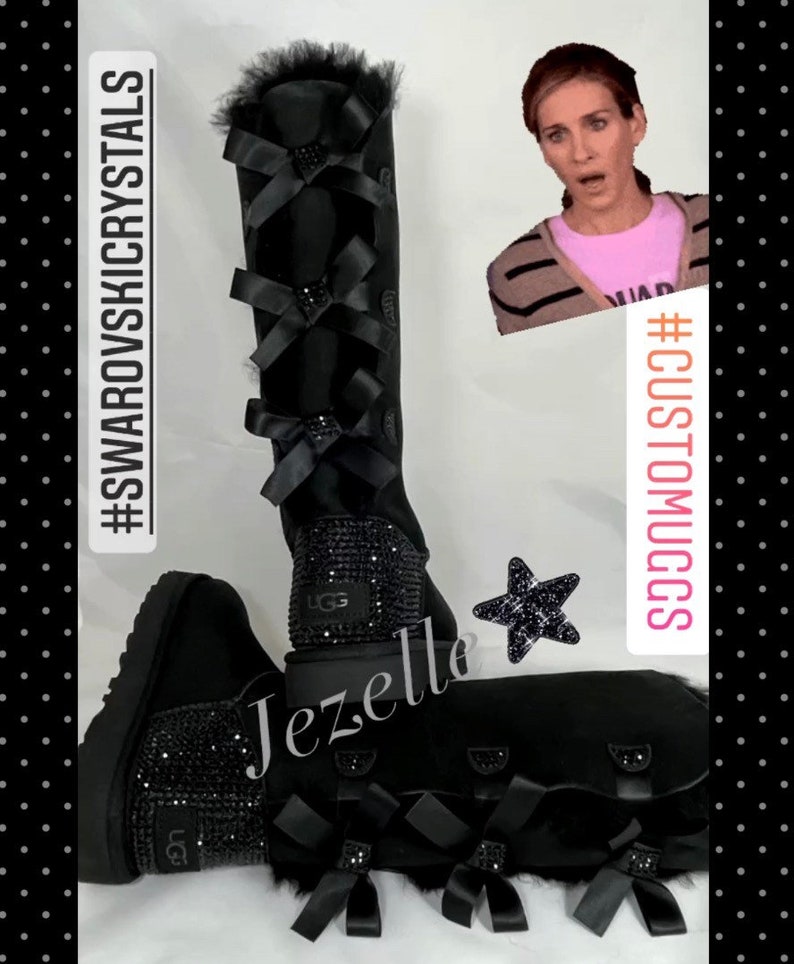 Bling UGGS 3 BOWS Tall Bailey BOW Ugg Boots Custom Hand Jeweled w/ over 1300 Crystals, Authentic Women's Bedazzled Uggs image 6