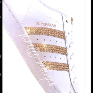 Bedazzled Superstars - Swarovski Crystal Hand Jeweled Custom Bling Kicks - Women's White Leather Shoes - Jeweled Sneakers