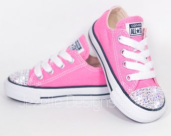 Custom Pink Converse, Hand-Jeweled Swarovski Crystals, Birthday Shoes | Kids Bling Gift