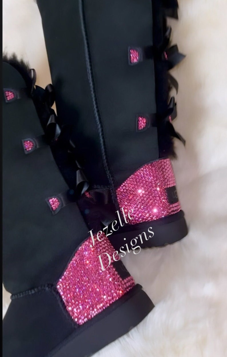 Bling UGGS 3 BOWS Tall Bailey BOW Ugg Boots Custom Hand Jeweled w/ over 1300 Crystals, Authentic Women's Bedazzled Uggs image 4