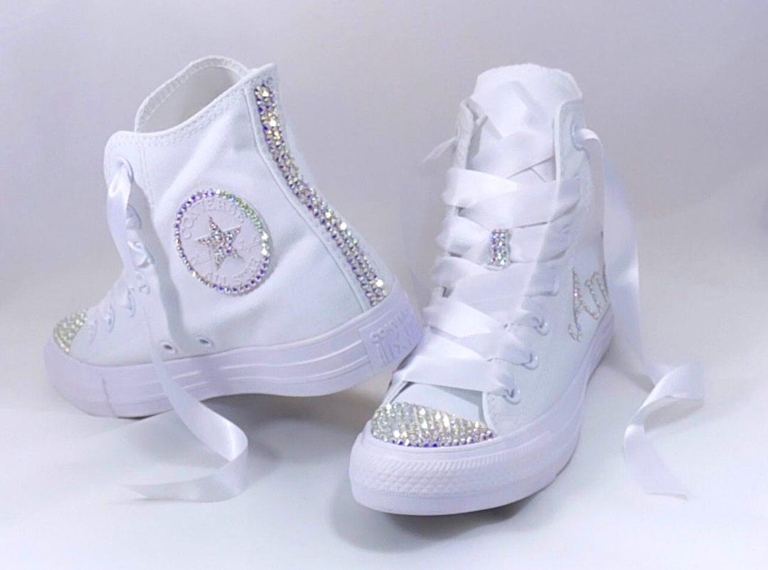 Custom Chucks Wedding Sneakers for the Bride — Personalized Crystal Converse Hi Tops ...
