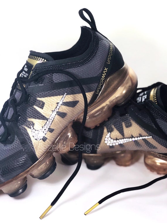 Big Kids Nike Air VaporMax 2019 Customized with Swarovski Crystals, Black and Gold Bling Nike Shoes Big Kids Nike Air VaporMax 2019 Customized with Swarovski Crystals, Black and Gold Bling Nike Shoes