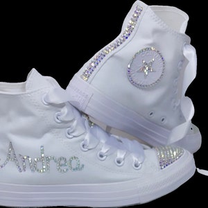 Personalized Custom Converse All Star Hi Tops Hand Jeweled w/ Crystals, Bedazzled Sparkle Shoes, Embellished Rhinestone Chuck Taylors