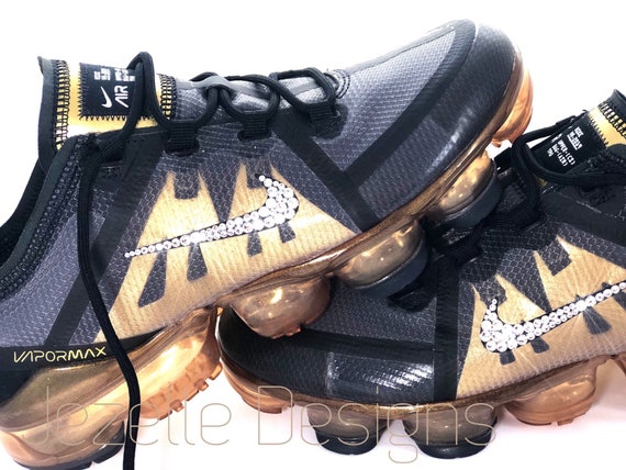 Big Kids Nike Air VaporMax 2019 Customized with Swarovski Crystals, Black and Gold Bling Nike Shoes Big Kids Nike Air VaporMax 2019 Customized with Swarovski Crystals, Black and Gold Bling Nike Shoes