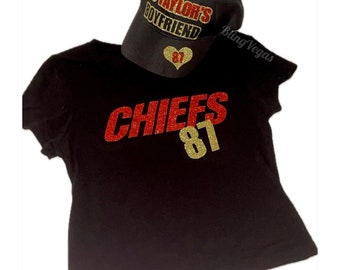 Travis Kelce 87 Chiefs T-Shirt with Glitter, Red Gold Chiefs Cap, Swiftie  Fan, Kansas City Chiefs, Football, Sparkle Taylor Swift Hat - Main Image