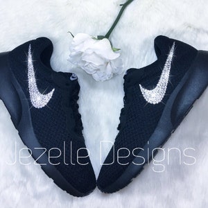 Swarovski Women&#39;s Tanjun Sneakers in All Black Custom Blinged Out W/ Swarovski Crystals Custom Bling Glitter Kicks