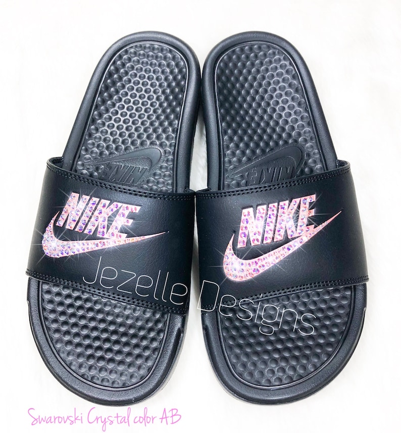 nike slides women black and gold
