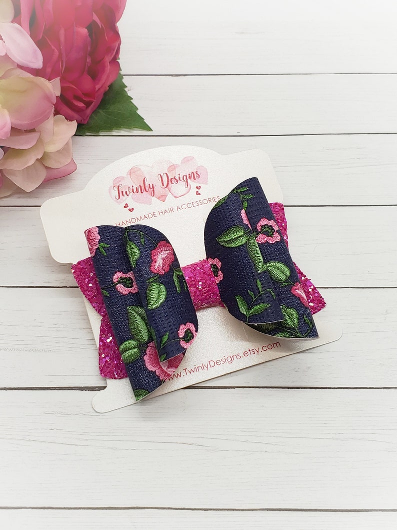 Denim Hair Bow 3.5/" With Clip