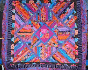 Handmade quilt, Full size Quilt, Bright colored quilt, Bold designer fabrics quilt, Handmade quilt "Moonbeams", Multi-colored quilt,