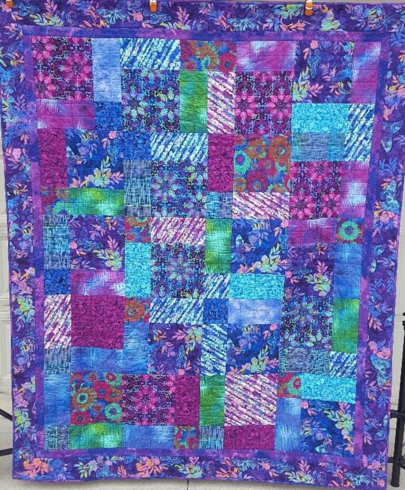 Large Handmade Quilt 65 X 77 Blue Quilt Full Etsy