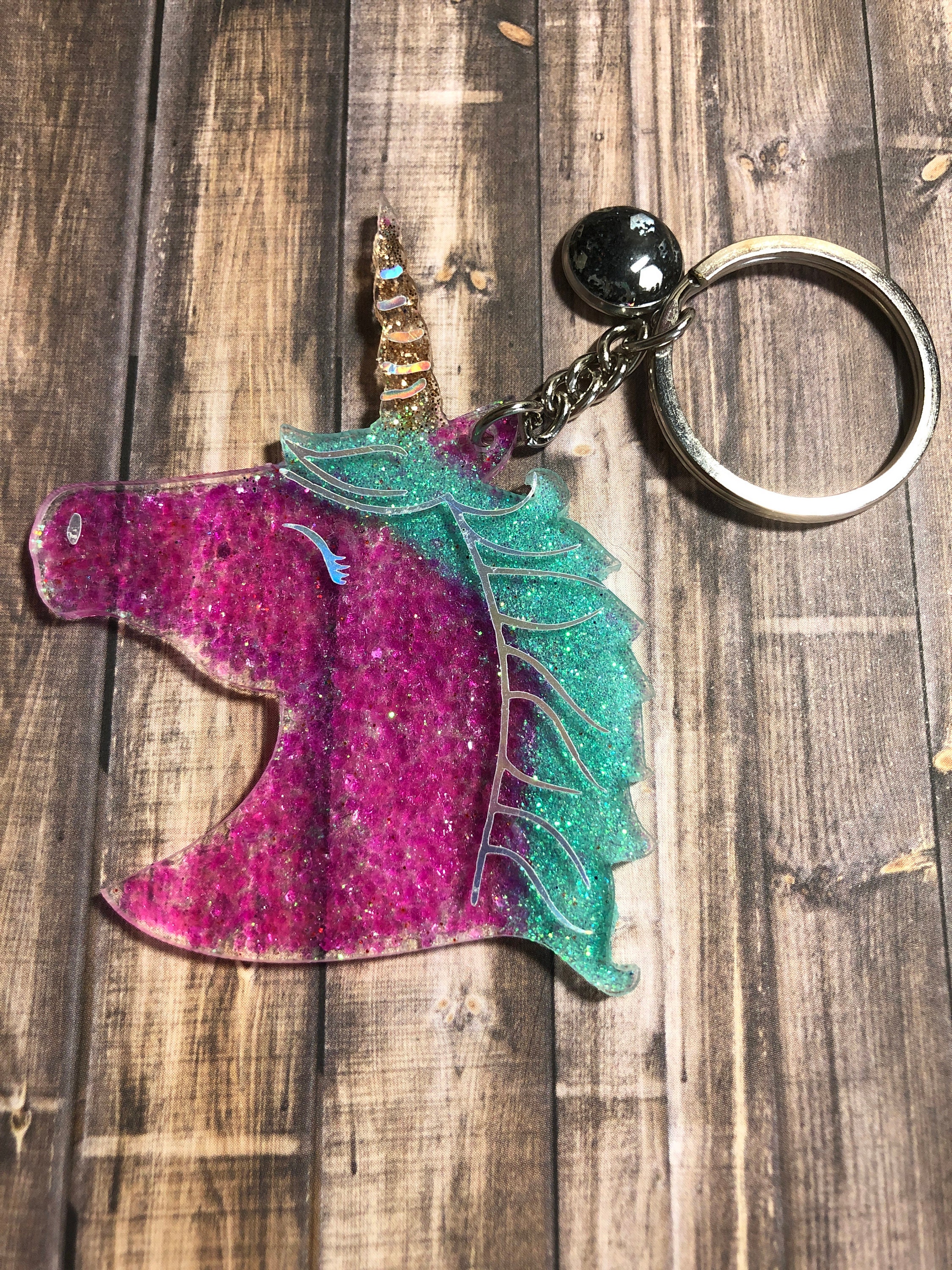 Pink unicorn keychainkey accessoryGlittery keychainUnicorn Etsy