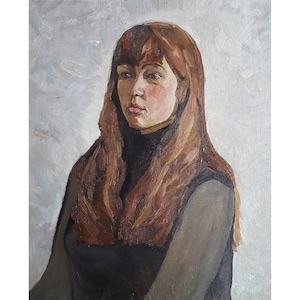 PORTRAIT OF A GIRL Original oil painting on board by a Ukraine artist T.Krasna, Portrait of a woman, Female portrait 23.6X11.8 inch Wall art