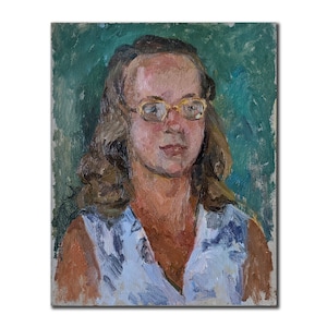 PORTRAIT OF A GIRL Original oil painting on board by a Ukraine artist A.Olkhov, Portrait of a woman, Female portrait 16.9x13.8 inch Wall art