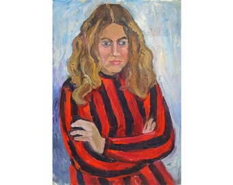 PORTRAIT OF GIRL Original oil painting by a Ukraine artist T.Krasna Portrait of a woman Female portrait 23.6"X11.8"  Wall art Retro Artwork