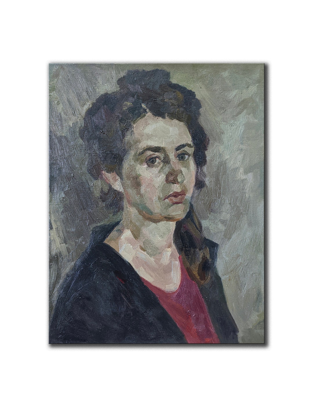 VINTAGE PORTRAIT of a WOMAN Original Oil Painting on Canvas by ...