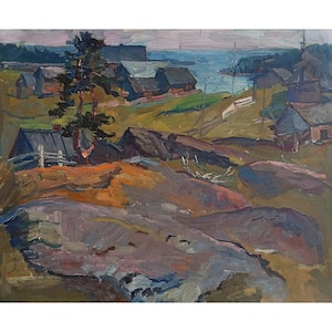 RURAL LANDSCAPE Vintage Original Oil Painting by Ukrainian artist S.Ivanikova, Village landscape, One of a kind Countryside view Rustic view