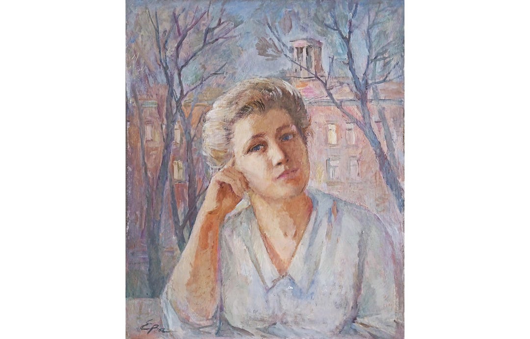 PORTRAIT of a WOMAN Original Oil Painting on Board by Ukrainian Artist ...